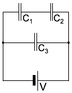 1498_Connect three capacitors to a voltage source.png